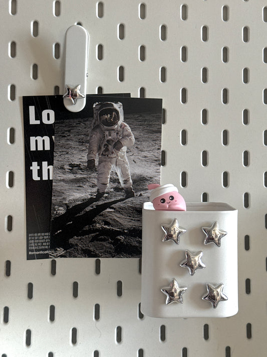 Silver Metallic Star Magnet – Minimalist Y2K Fridge & Whiteboard Magnetic Set (5 pcs)