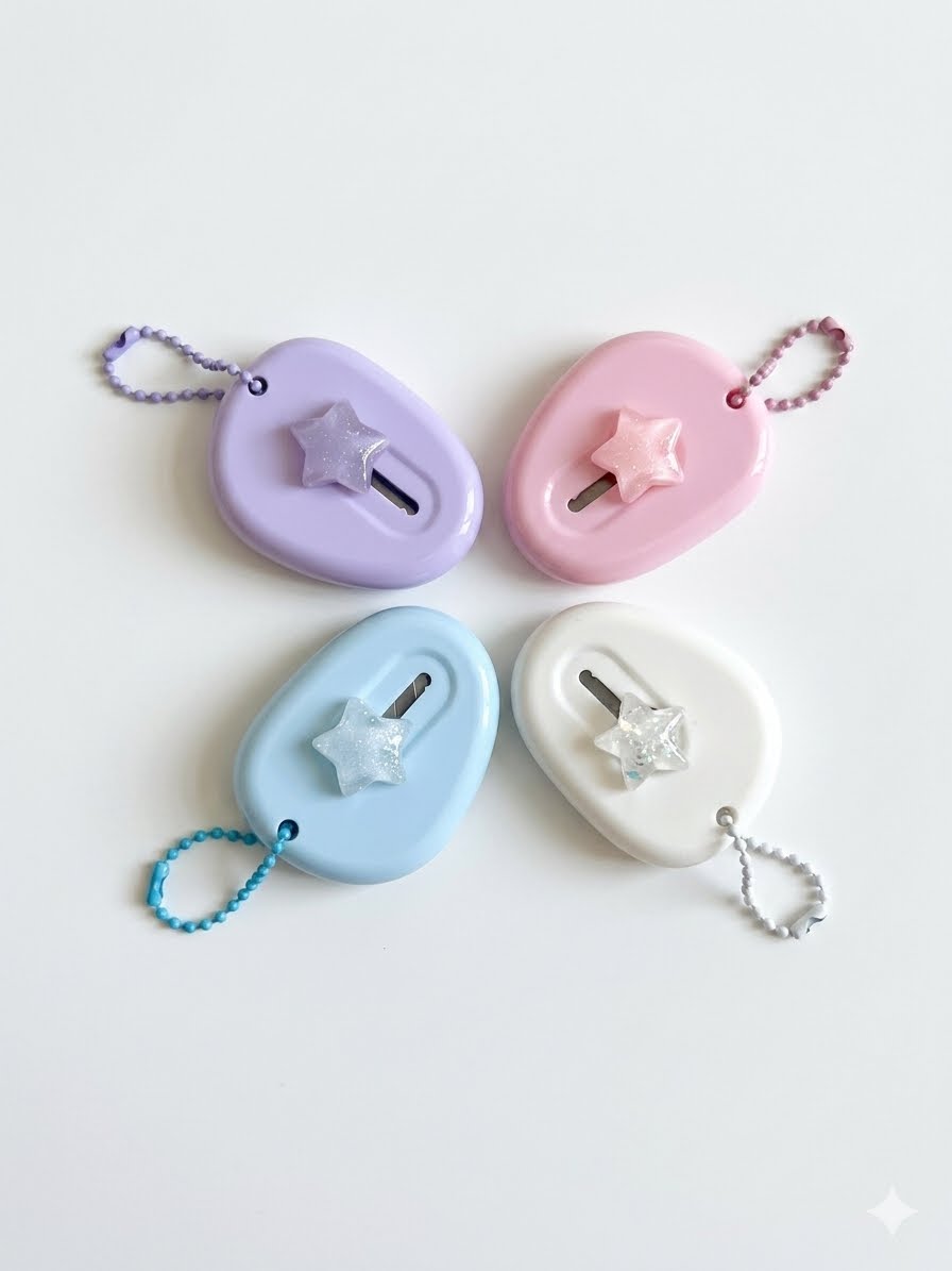 Kawaii Star Pocket Box Cutter – Mini Retractable Craft Knife Keychain