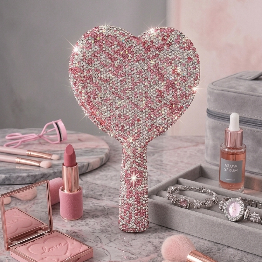 Sparkle Heart Vanity Hand Mirror